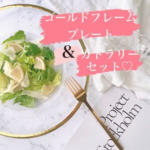 ゴールドフレームプレート ラージ&マットゴールドカトラリー 10点セット(5種類×2)