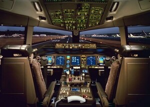 ボーイング777 300型 コックピット 操縦室 パイロット ジェット旅客機 絵画風 壁紙ポスター 特大 A1版 830×585mm はがせるシール式 003A1