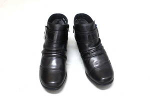  натуральная кожа короткие сапоги yukiko Kimi jima чёрный 22.5cm 3E женский ботинки . скользить простой каблук новый товар 