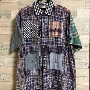 Karl Helmut Karl hell m patchwork do King repeated construction Logo embroidery check short sleeves shirt PINK HOUSE