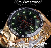 高級★ メンズ腕時計 43mm 機械式 自動巻き カレンダー 曜日表示 24H 紳士ウォッチ 夜光 防水 ステンレス カジュアル G/B_画像7