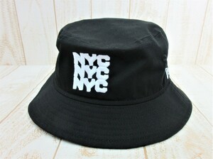 NEW ERA/ニューエラ：NYC チャンキーロゴ バケットハット ブラック LARGE/XLARGE コットン 帽子 ニューヨーク 中古/USED