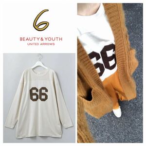 6(ROKU) BEAUTY&YOUTH UNITED ARROWS football cut and sewn RAYON COTTON FOOT BALL T-SHIRT 66 Logo t long t 2222