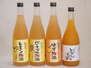 果物梅酒4本セット(和歌山県産レモン梅酒 ぷかぷか柚子の香りゆず梅酒 沖縄県産パイナップル梅酒 有田完熟みかん梅酒) 720ml×4本