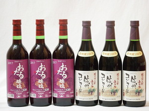  domestic production 100% Hokkaido ...& Nagano prefecture Shinshu production wine 6 pcs set ( Shinshu navy blue code middle . red wine 3ps.@ can be lure li.. red wine 3ps.@)720ml×6ps.