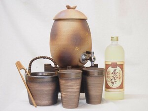  Shigaraki .* Akira mountain kiln shochu server fire color gold fine pattern 2200cc( Shiga prefecture )+ Banko .* Bizen gold paint shochu pair cup ice inserting ( three-ply prefecture )+ wheat shochu Inoue 