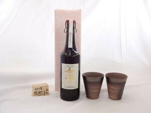 贈り物 榮田 清峰作直筆メッセージ木片付ペアカップセット(陶芸作家安藤嘉規作 日本製萬古焼き) 麦焼酎 如夢 5年貯蔵原酒44°