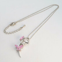 ピンクに輝く蝶が可愛いオープンハートネックレス シルバーメッキ ラインストーン_画像4
