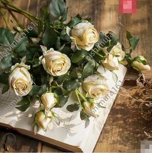  hand made * rose 5 pcs set * artificial flower * white rose * art flower * shallow yellow color 