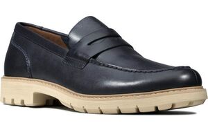 送料無料 CLARKS 25.5cm ペニー ローファー ネイビー ブルー レザー ビジネス オフィス カジュアル スーツ スニーカー ブーツ YYY100