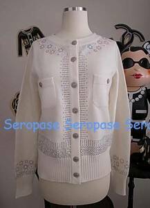 *12C Chanel CHANEL. flower pa- ruby z gorgeous cardigan pastel knitted 40