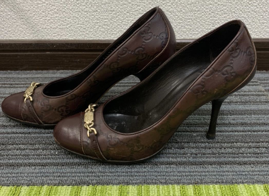 最新 GUCCI グッチ パンプス レザー 濃茶 ブラウン 361/2 23.5 - www
