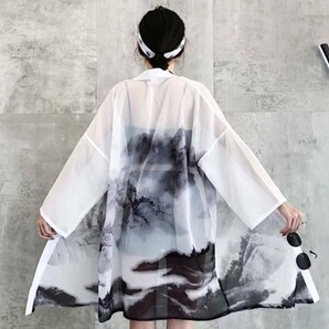 水墨画 法被 羽織り カーディガン 浴衣 フリーサイズ