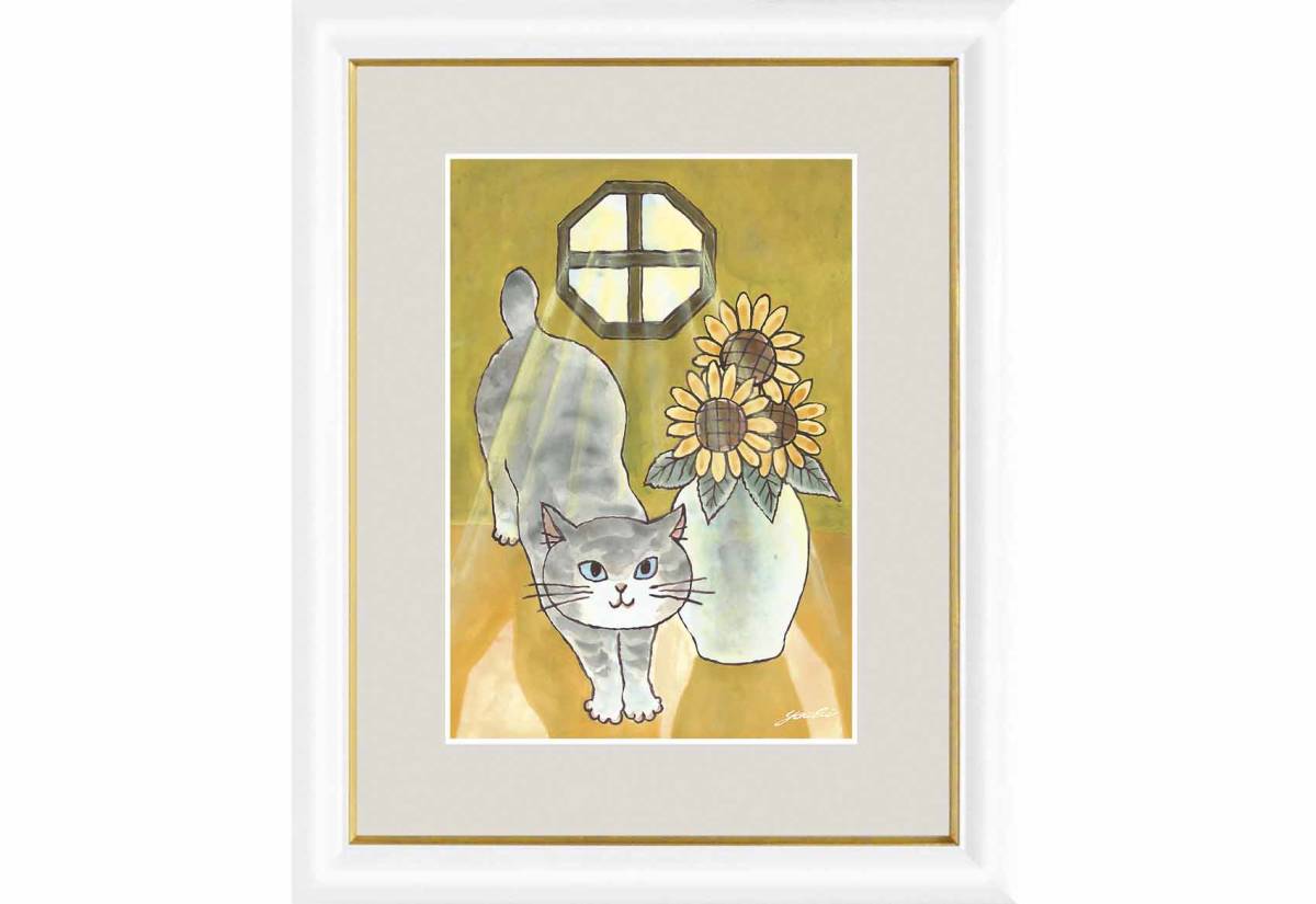 Nouveau Chat heureux Nobi Neko chat peinture animale peinture impression Animal, Ouvrages d'art, Impressions, autres