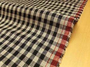 .. red ear linen100% cloth black check 50cm