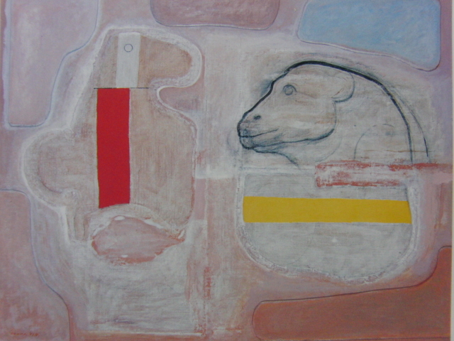 大沼辉男, 作品 '93 西安之旅(有马和牛的空间), 一幅罕见的带框画作, 来自一幅可装框的画作系列, 配有定制垫子和全新日式框架, 免运费, 绘画, 油画, 抽象绘画