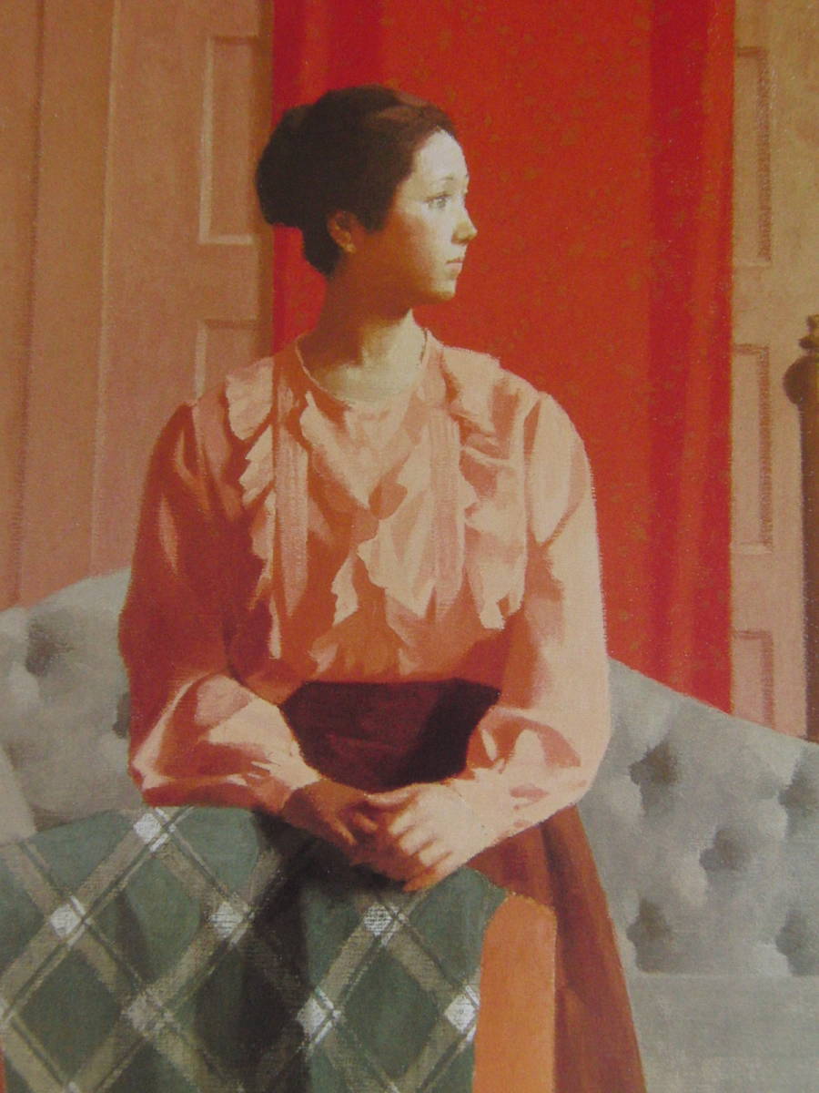 中村精二, 一个女人站在红布前, 来自稀有装框艺术书籍的装框画作, 配有定制垫子, 日本制造, 全新且带框。, 免运费, 绘画, 油画, 肖像