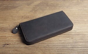 長財布 小銭入れ 牛本革 コインケース カード入れ イタリア牛革ダークブラウン