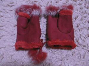 * gloves * fur attaching middle boa ..# pretty suede style red 