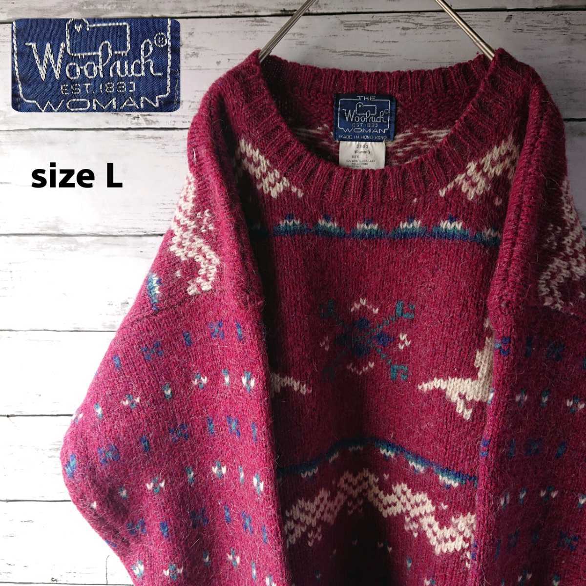 出産祝いなども豊富 WOOLRICH ウールリッチ 花柄 刺繍 ニット セーター ウール Lサイズ