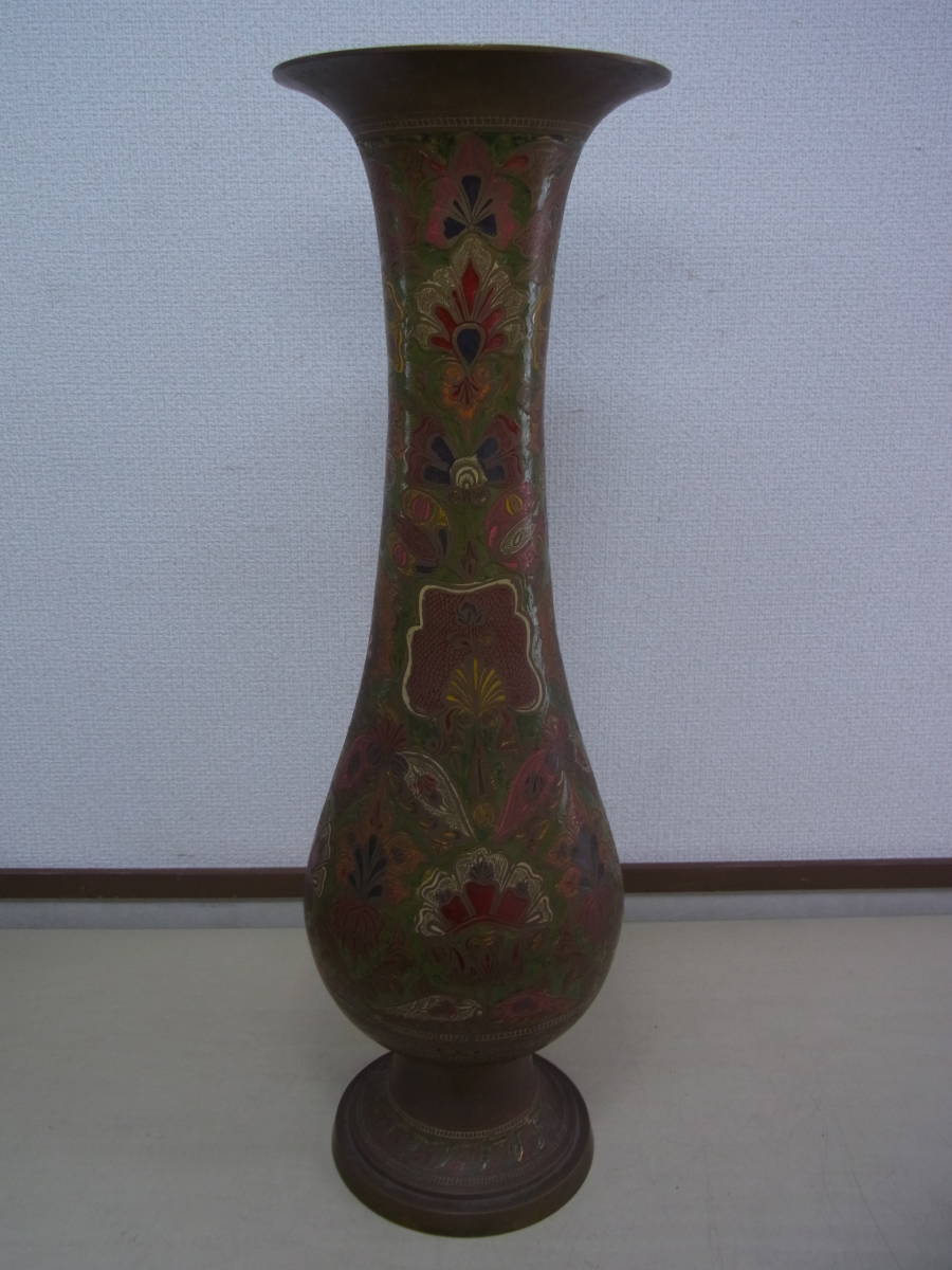 当店一番人気】 アンティーク インド 大型花器/花瓶 真鍮製 - 金属工芸 