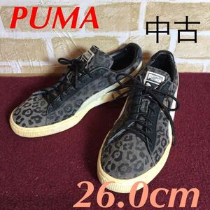 【売り切り!送料無料!】A-91 PUMA!ヒョウ柄スニーカー!26.0cm!黒!スエード!お洒落!ウォーキング!アニマル柄!かっこいい!通勤通学!中古!