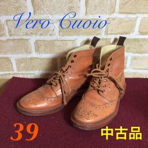 【売り切り!送料無料!】A-106 Vero Cuoio! ヴェロキーオ! レースアップブーツ! サイズ39! 約24.5㌢! ショートブーツ! ブラウン系! 中古品!