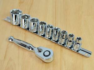 *SIGNET 9.5sq ratchet set socket 9 piece Short ratchet handle *sig net 3/8 socket holder!