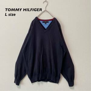 トミーヒルフィガー　ニット　セーター　Vネック　ビッグシルエット　ユニセックス　プルオーバー　TOMMY HILFIGER Lサイズ　大きいサイズ