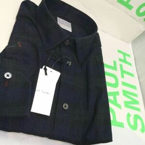 ●新品●送料込 価22000円 ポールスミス コットンドレスシャツ L ネイビーチェック 胸ポケット付 Paul Smith London