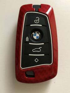 BMW Fシリーズ カーボン調 メタル製 キーケース赤 牛革 スエード キーホルダー付