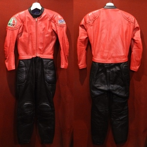 KADOYA helmets agv Old Vintage 2WAY racing suit leather coverall separate thick cow leather leather Rider's pants red black XS ~ S