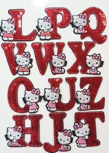 アイロンワッペン 12枚set 女の子 刺繍ワッペン スパンコール アルファベット キティ