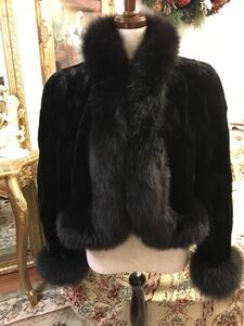  high class regular Enba EMBA fox & sheared mink black black fur spring coat poncho as good as new real fur . industry marriage party ceremonial occasions 