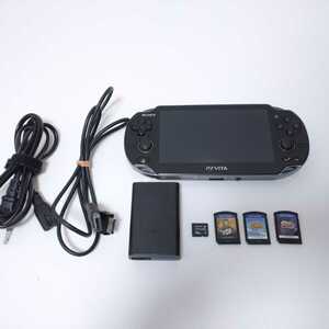 PlayStation Vita Wi-Fiモデル PCH-1100 AA01 クリスタル・ブラック SONY 充電器 ソフト 16GB 付属あり