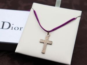 十字架 Christian Dior ネックレス ストーン ロゴ クリスチャン ディオール ヴィンテージ アクセサリー レディース パープル A17