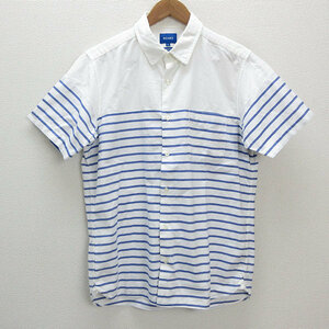 a# Beams /BEAMS border pattern short sleeves shirt [L] white blue /MENS/137[ used ]