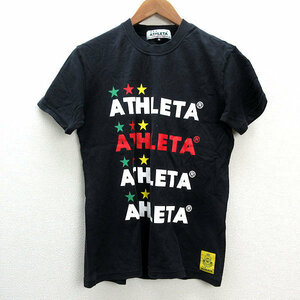 y■アスレタ/ATHLETA ビッグプリント ストレッチTシャツ■黒【 メンズM 】サッカー/154【中古】