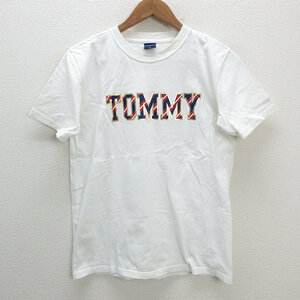 s■日本製■トミー/TOMMY ロゴ/文字プリント 半袖Tシャツ【M】白/MENS/112【中古】