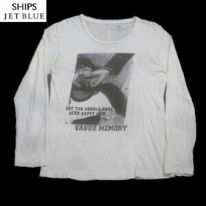  Ships /SHIPS JET BLUE photo print long sleeve T shirt [S]* white /T