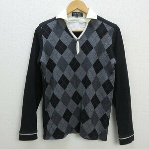 W■ビームスハート/BEAMS HEARTアーガイル長袖ニットシャツ■黒【M】MENS/A23