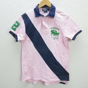 W■ラルフローレン/POLO Ralph Laurenカスタムフィット半袖ラガーシャツ■ピンク/紺【メンズM】MENS/A82