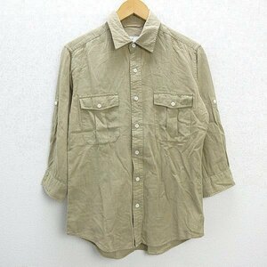 W■エディフィス/417 EDIFICE 3/4袖丈リネンシャツ■ベージュ【メンズM】MENS/2WAY半袖/37