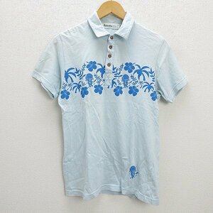 T■ランドリー/LAUNDRYハイビスカス柄 半袖ポロシャツ■水色【M】MENS/B52