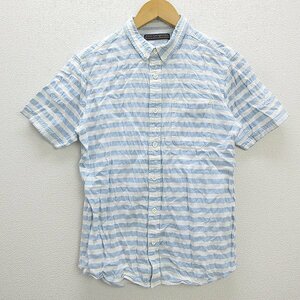 WW★ アーバンリサーチ/URBAN RESEARCH SENSE OF PLACE ボーダー柄 半袖シアサッカーシャツ【M】MENS/32