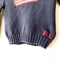 ■子供用 ビンテージ POLO RALPH LAUREN ラルフローレン 星条旗 コットン ニット セーター 古着 アメカジ フラッグ ネイビー サイズ3/3T■_画像3