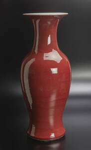 清 紅釉観音瓶 中国 古美術