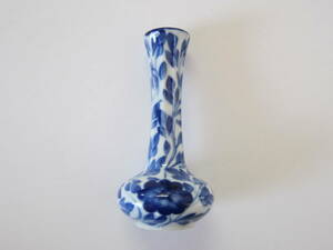 焼物 陶器 ミニ ミニチュア 花瓶 かびん 一輪挿し 和風 白 × 藍 SA インテリア アンティーク　