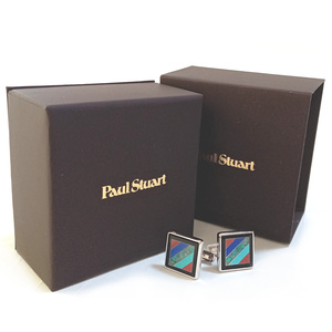 [psc32] new goods Paul Stuart paul (pole) Stuart cuffs cuff links silver × black blue, green, red big 