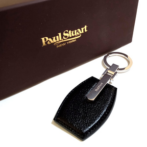 【psk2】新品　Paul Stuart　ポールスチュアート　キーホルダー　シルバー×ブラックレザー　黒　/　キーリング　キーケース